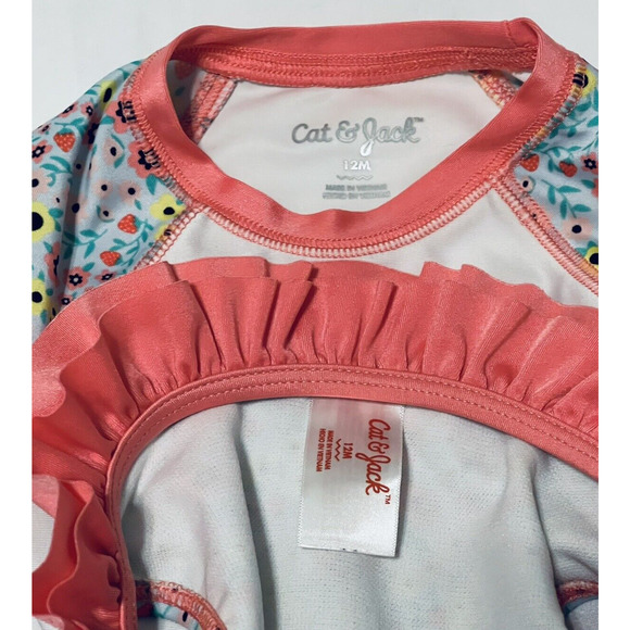 Cat & Jack Girl Rash Guard Swimsuit 2 Piece 12 months Flower Long Sleeve - Picture 5 of 5